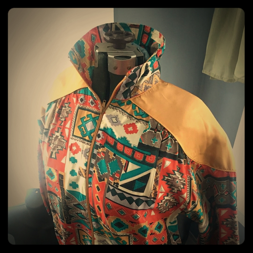 Aztec Print Windbreaker 100% silk